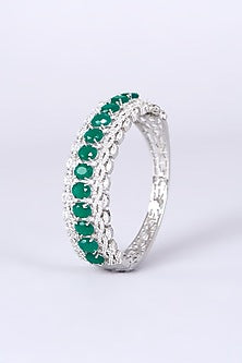 White Finish Green Synthetic Stone Bangle
