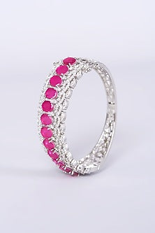 White Finish Pink Synthetic Stone Bangle