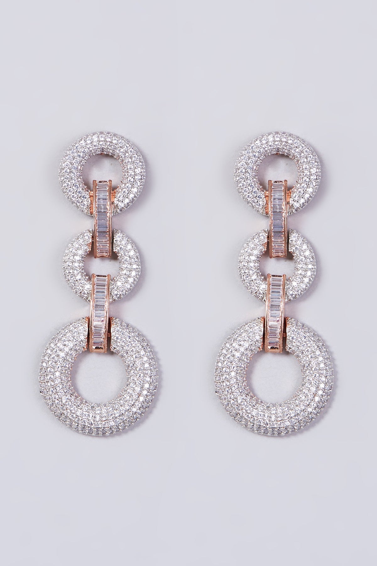 Two Tone Finish Zircons Dangler Earrings