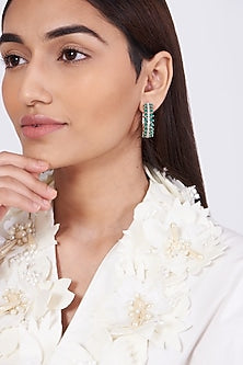 Rose Gold Finish Zircon & Green Synthetic Stone Hoop Earrings