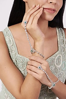 White Finish Faux Diamonds Hand Harness (Set of 2)