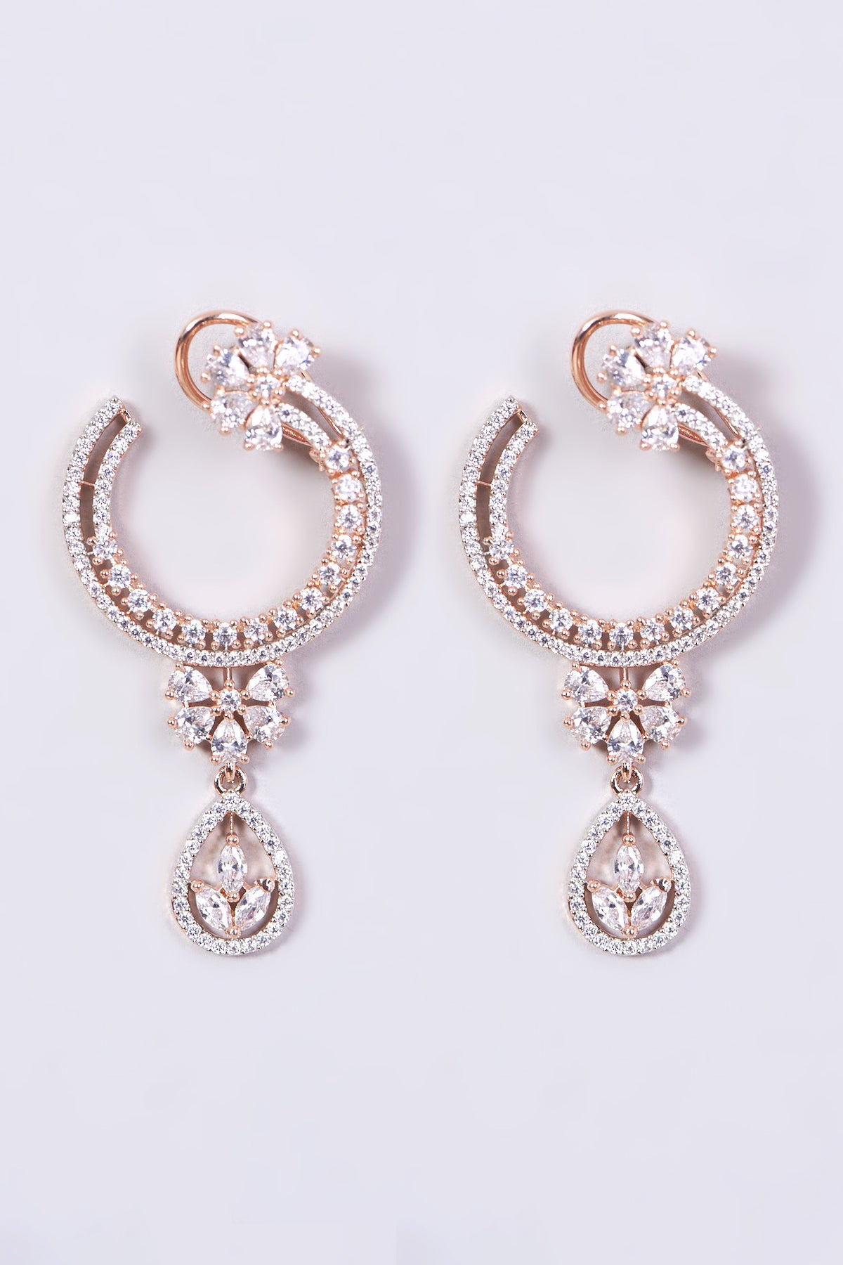 Rose Gold Finish Stud Earrings With Faux Diamonds
