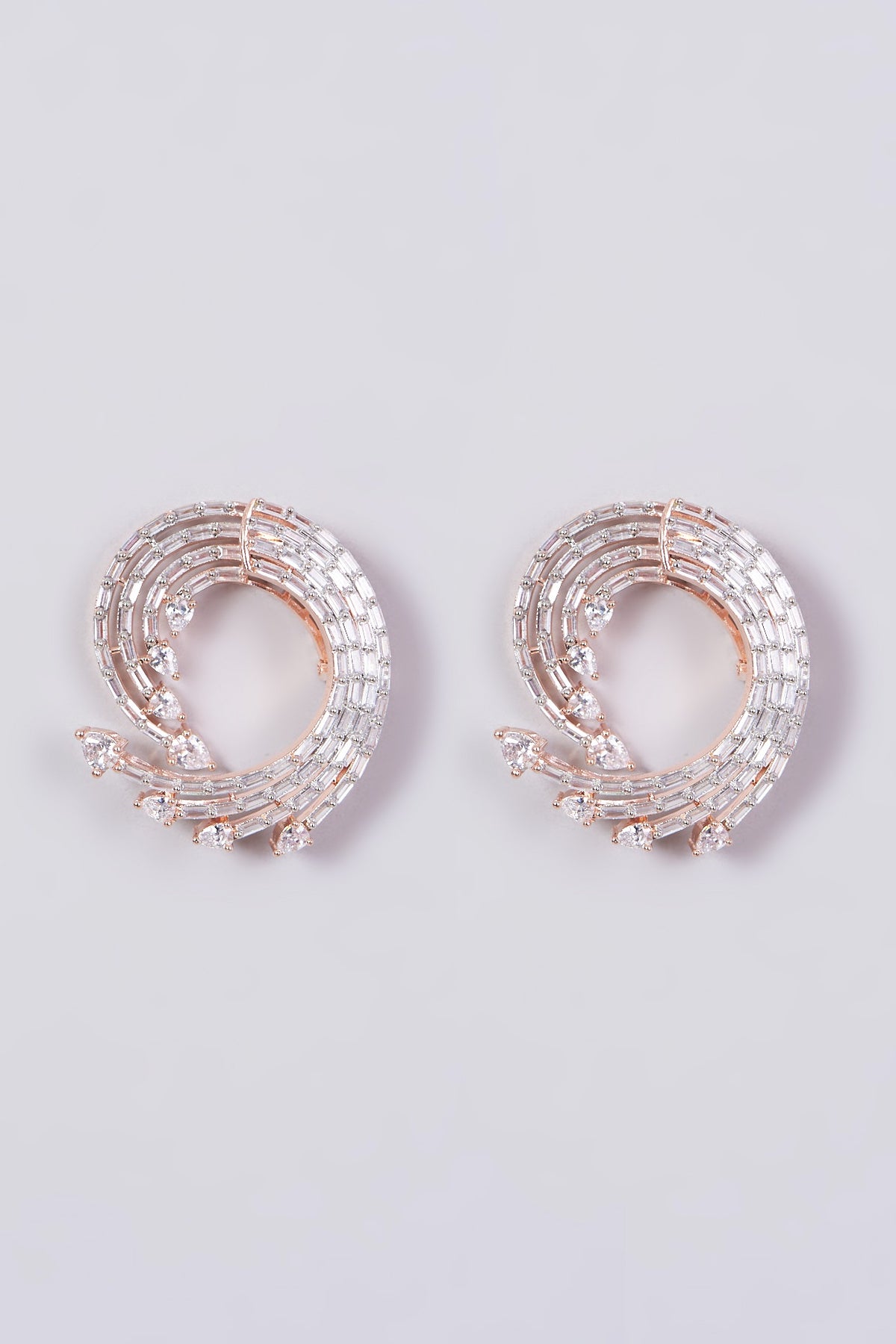 Rose Gold Finish Stud Earrings With Zircons