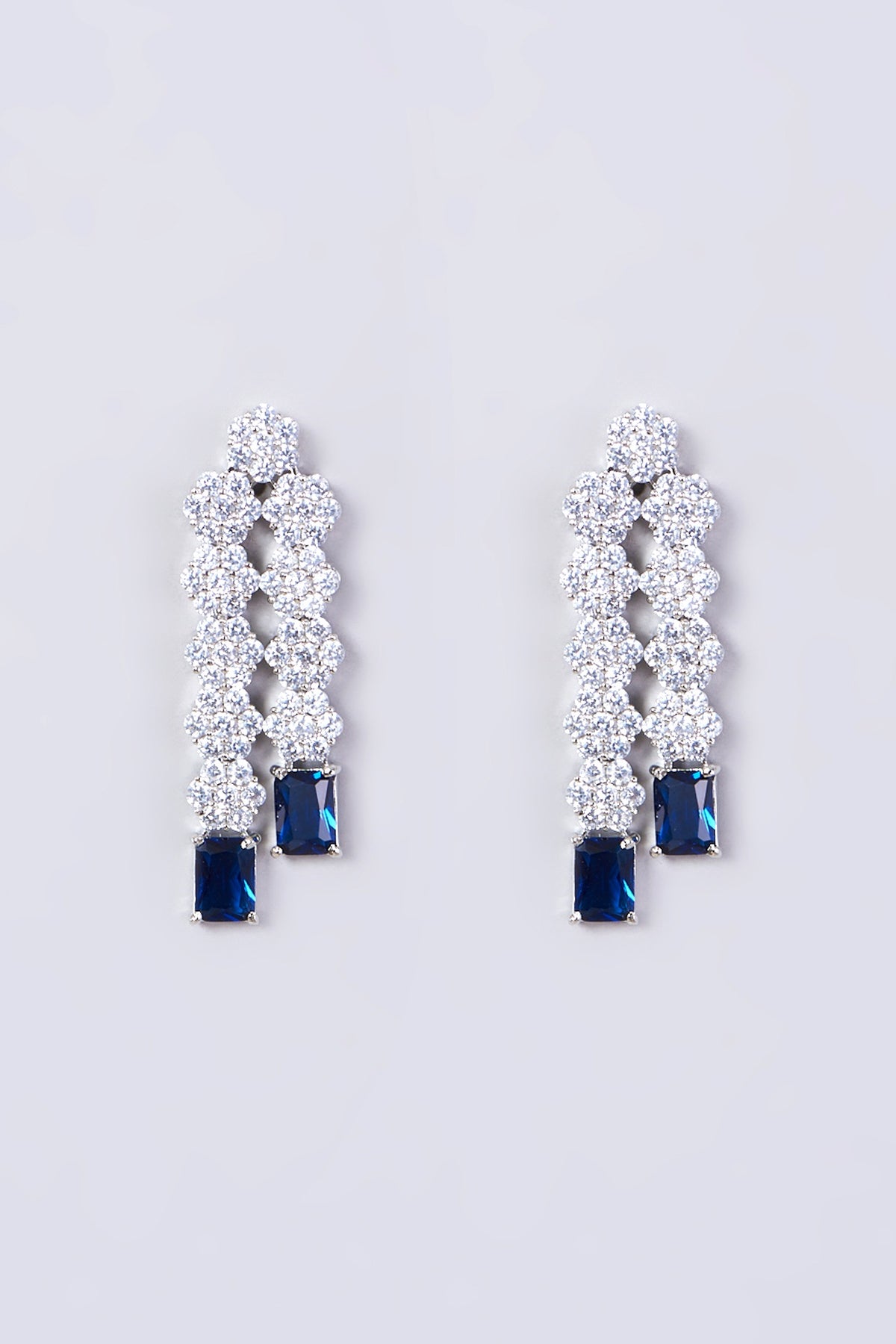 White Finish Necklace Set With Blue Zircons