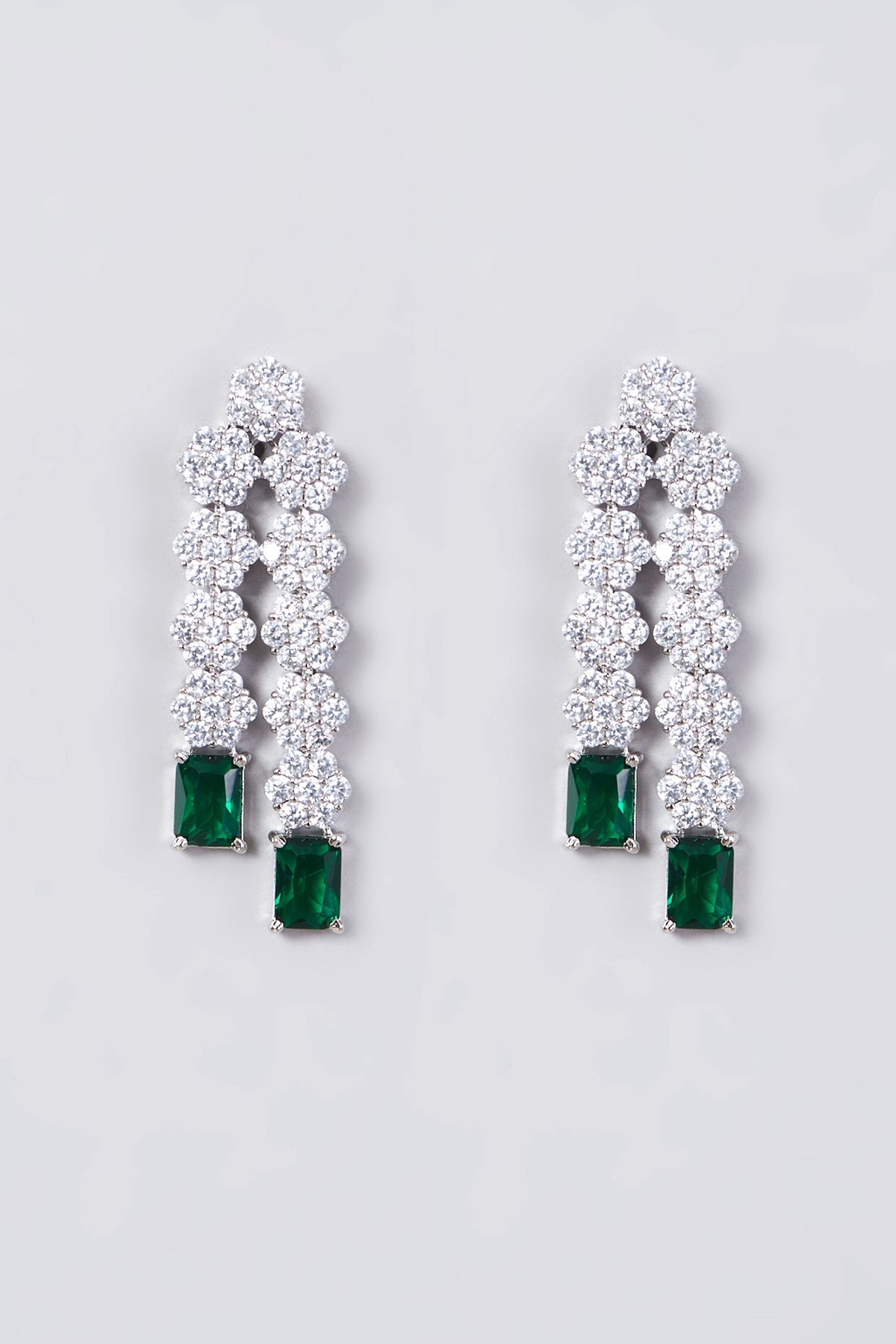White Finish Necklace Set With Green Zircons