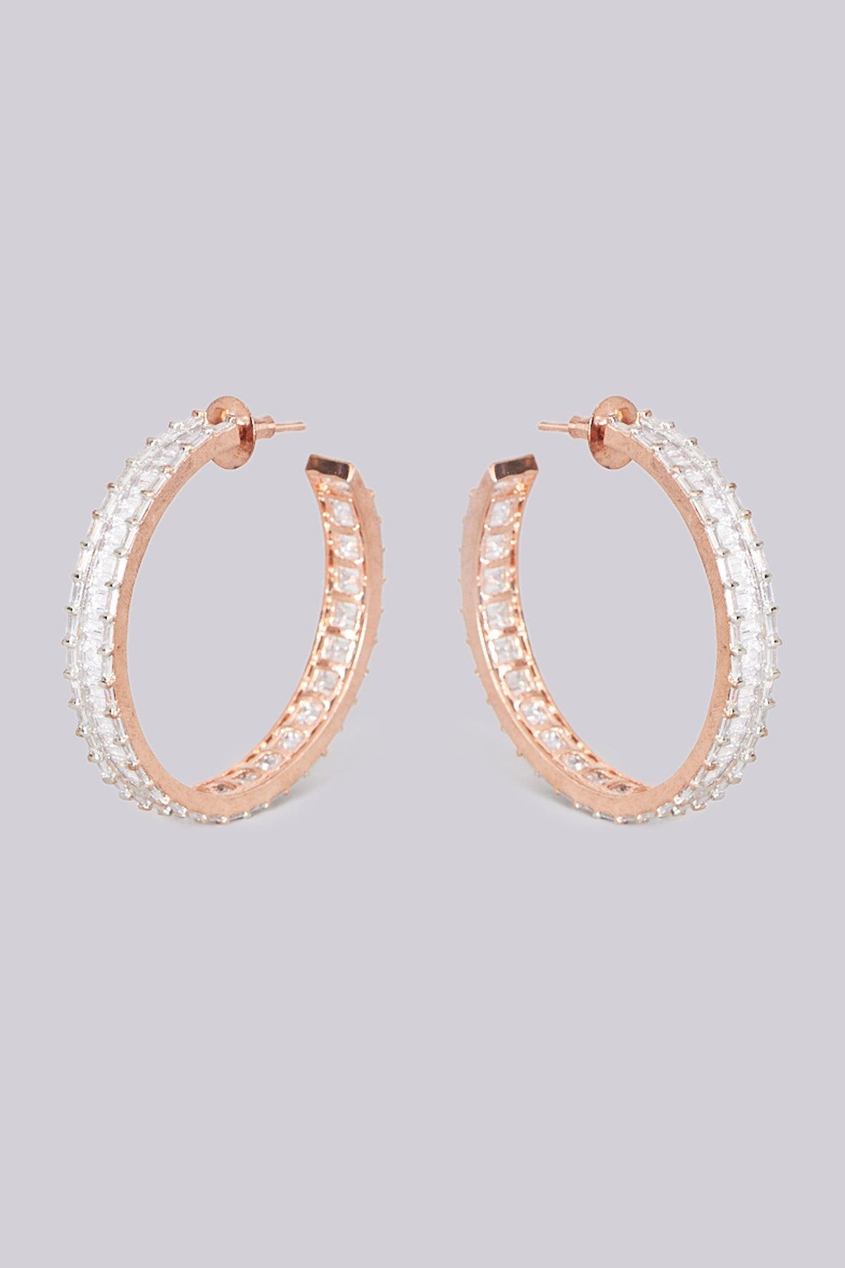 Rose Gold Finish Faux Diamond Hoop Earrings
