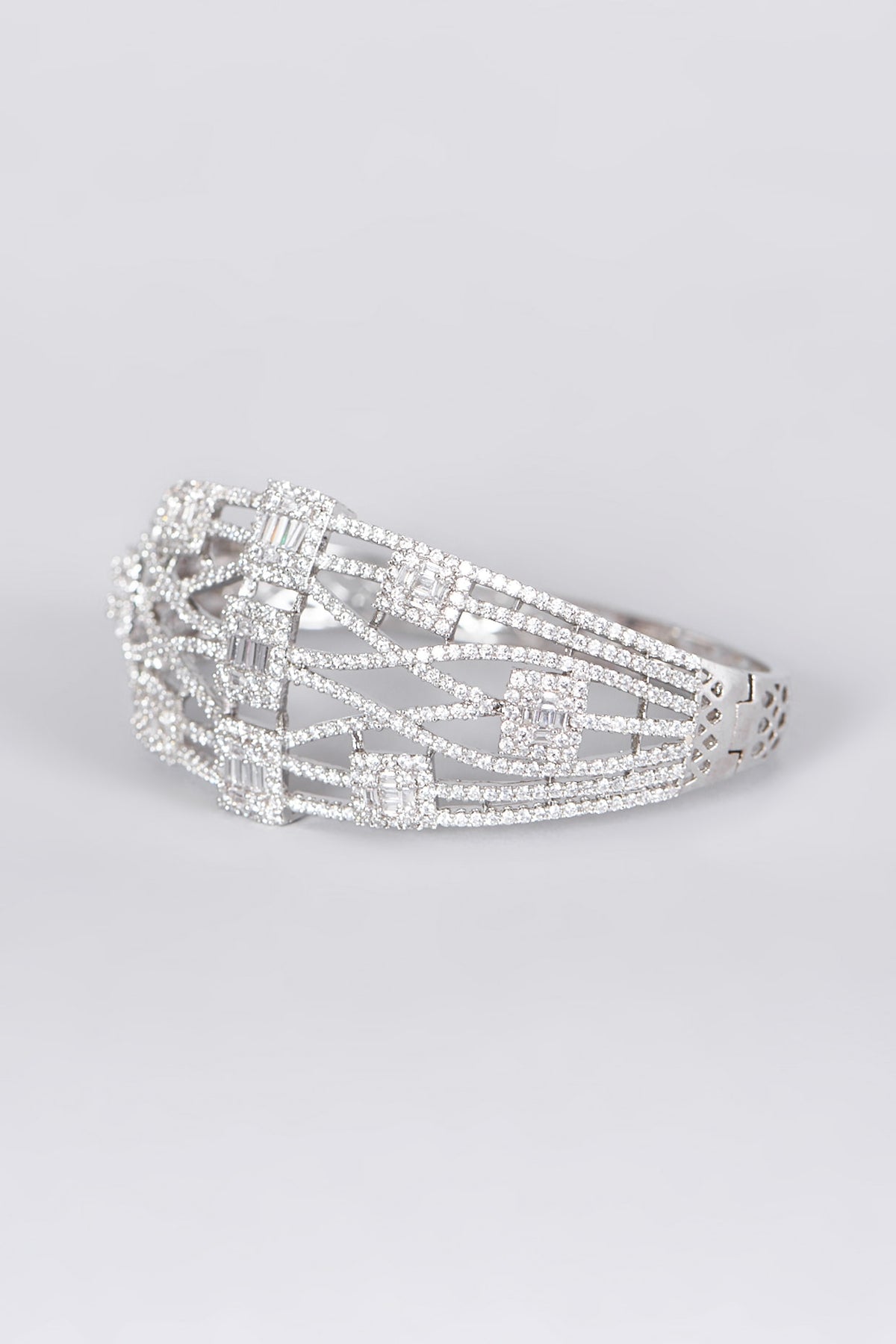 White Finish Openable Bangle With Faux Diamonds
