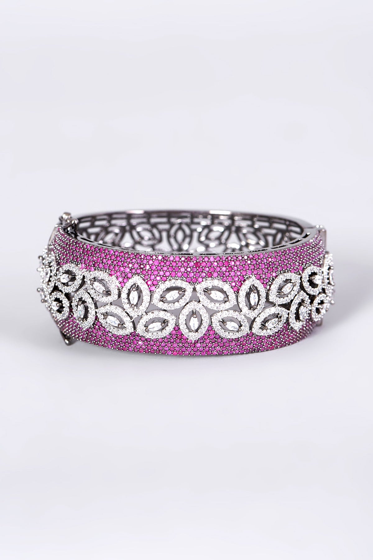 Gunmetal Finish Pink Synthetic Stone Bangle