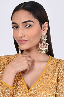 Gold Finish Pearl & Kundan Polki Earrings