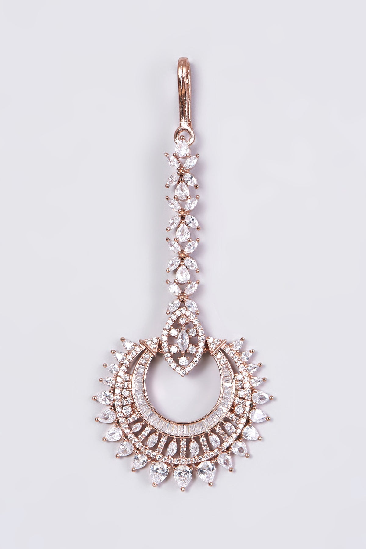 Rose Gold Finish Maang Tikka With Faux Diamonds