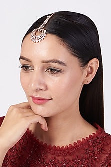 Rose Gold Finish Maang Tikka With Faux Diamonds