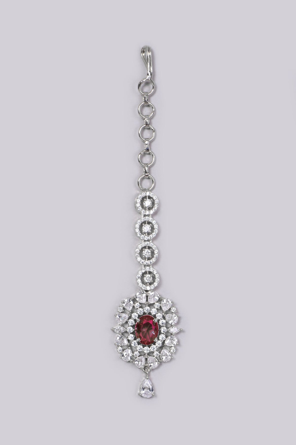 White Finish Red Synthetic Stone Maang Tikka