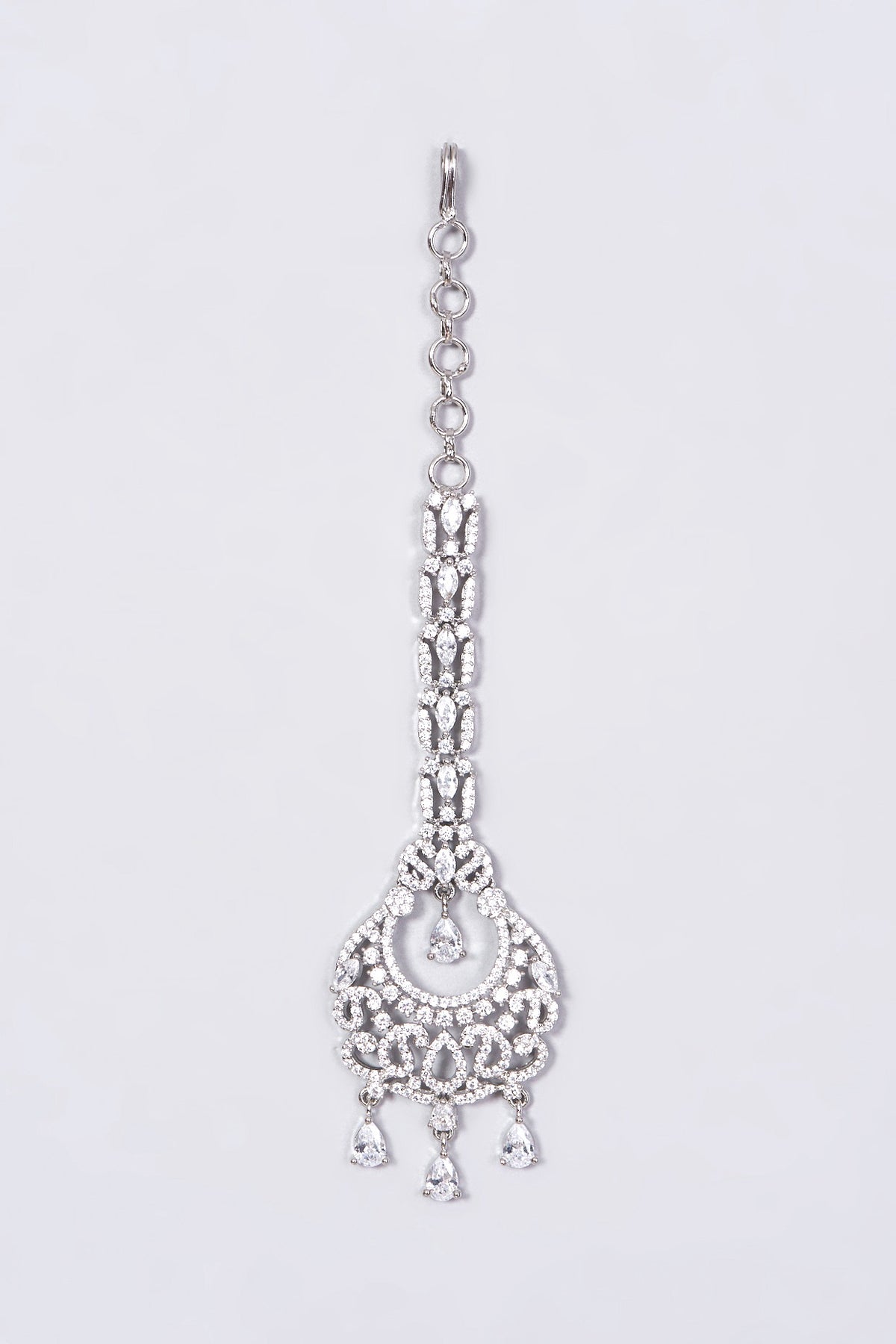 White Finish Maang Tikka With Diamonds