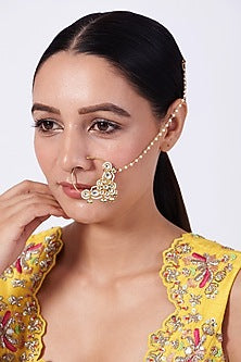 Gold Finish Kundan Polki & Pearl Nath