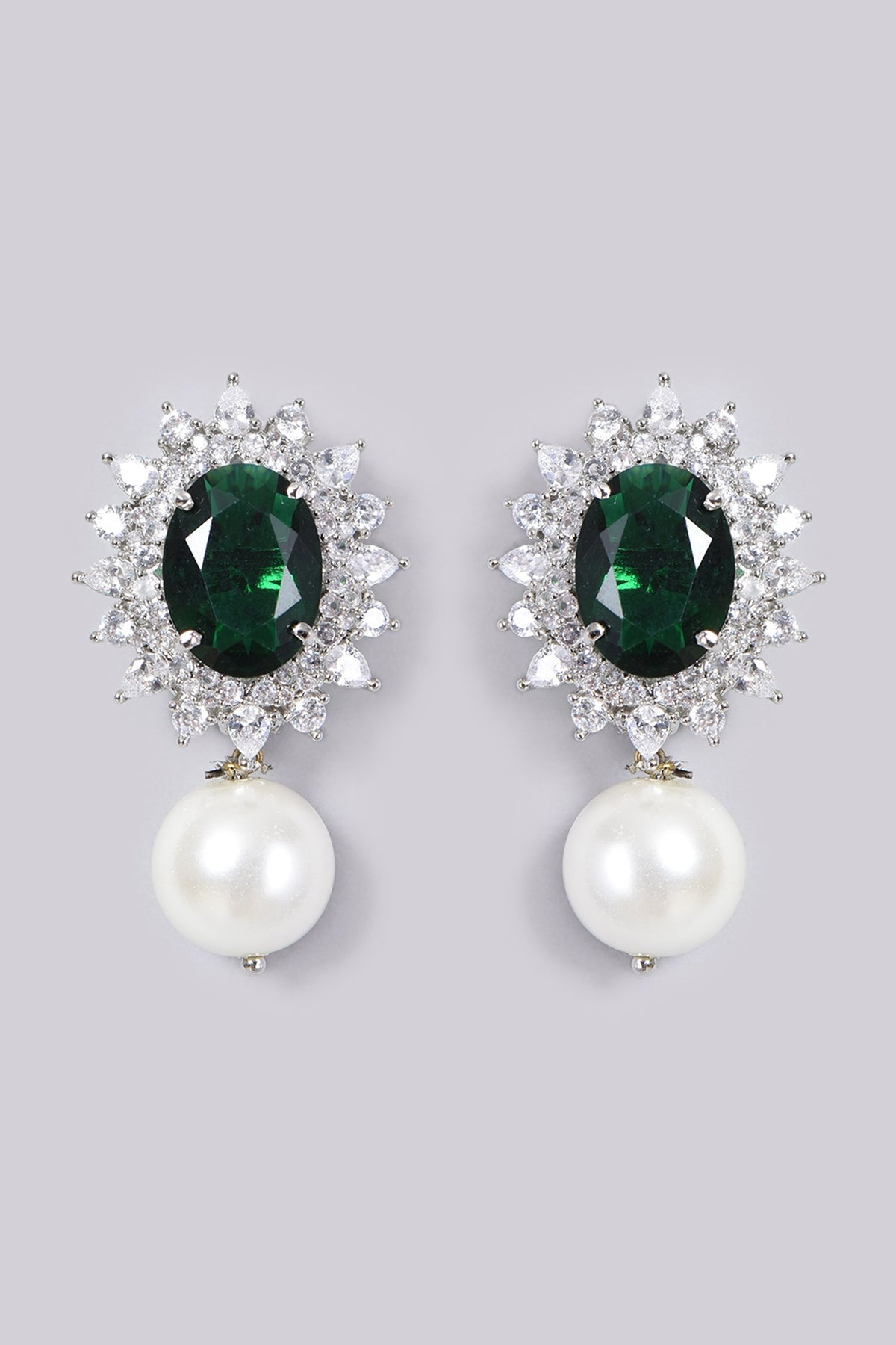 White Finish Faux Diamond Stud Earrings