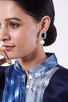 White Finish Faux Diamond Stud Earrings