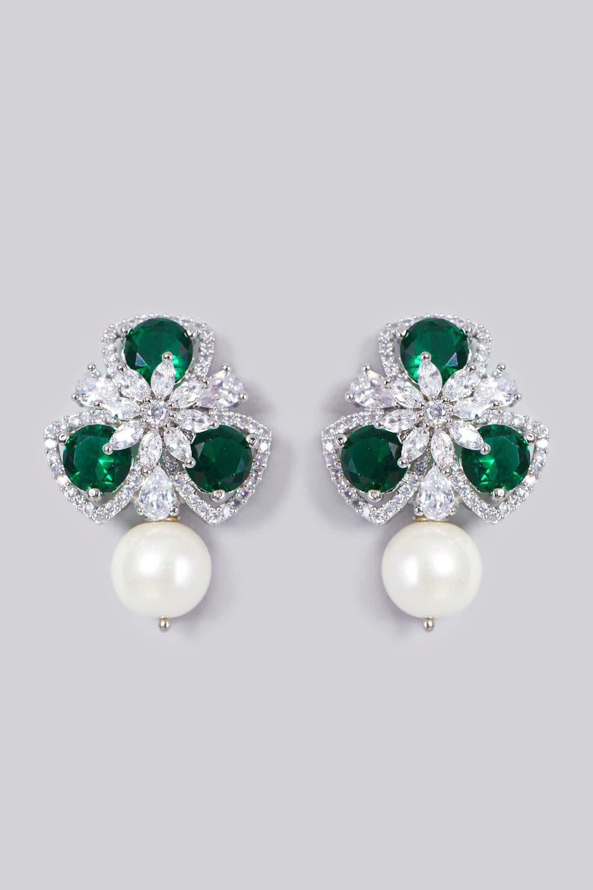 White Finish Faux Diamond Earrings