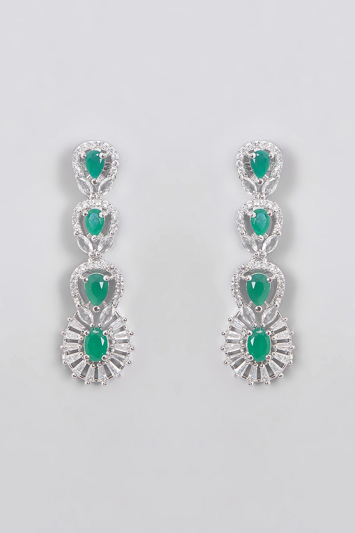 White Finish Zircon & Green Stone Necklace Set