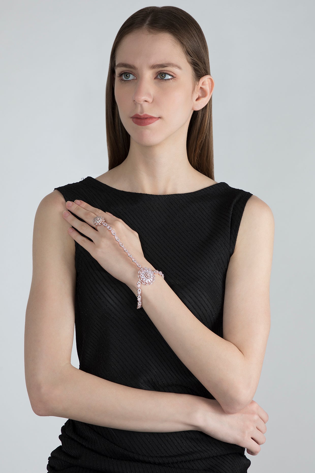 Rose Gold Finish Faux Diamond Hath Phool