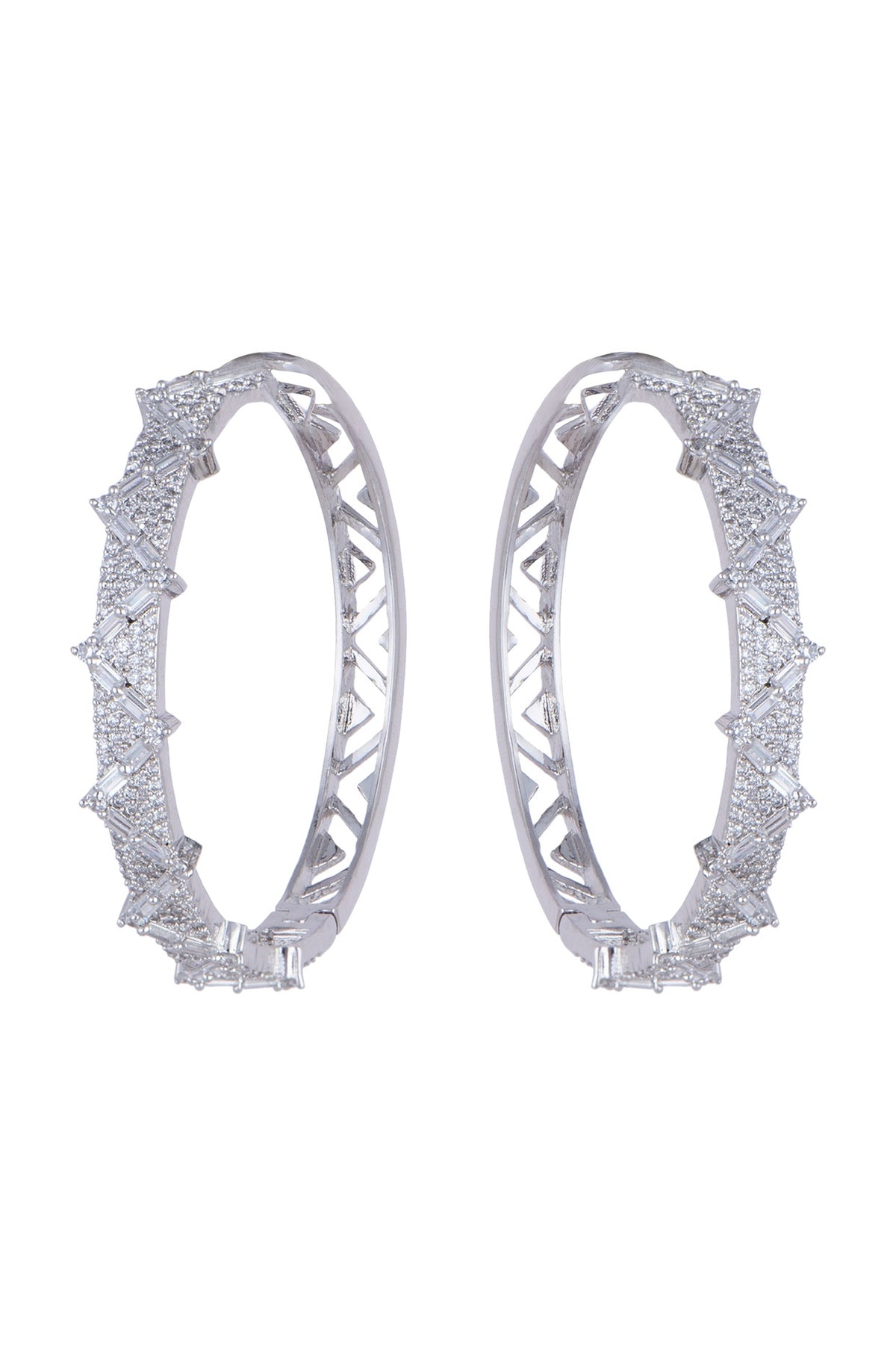 White Finish Faux Diamond Bali Earrings