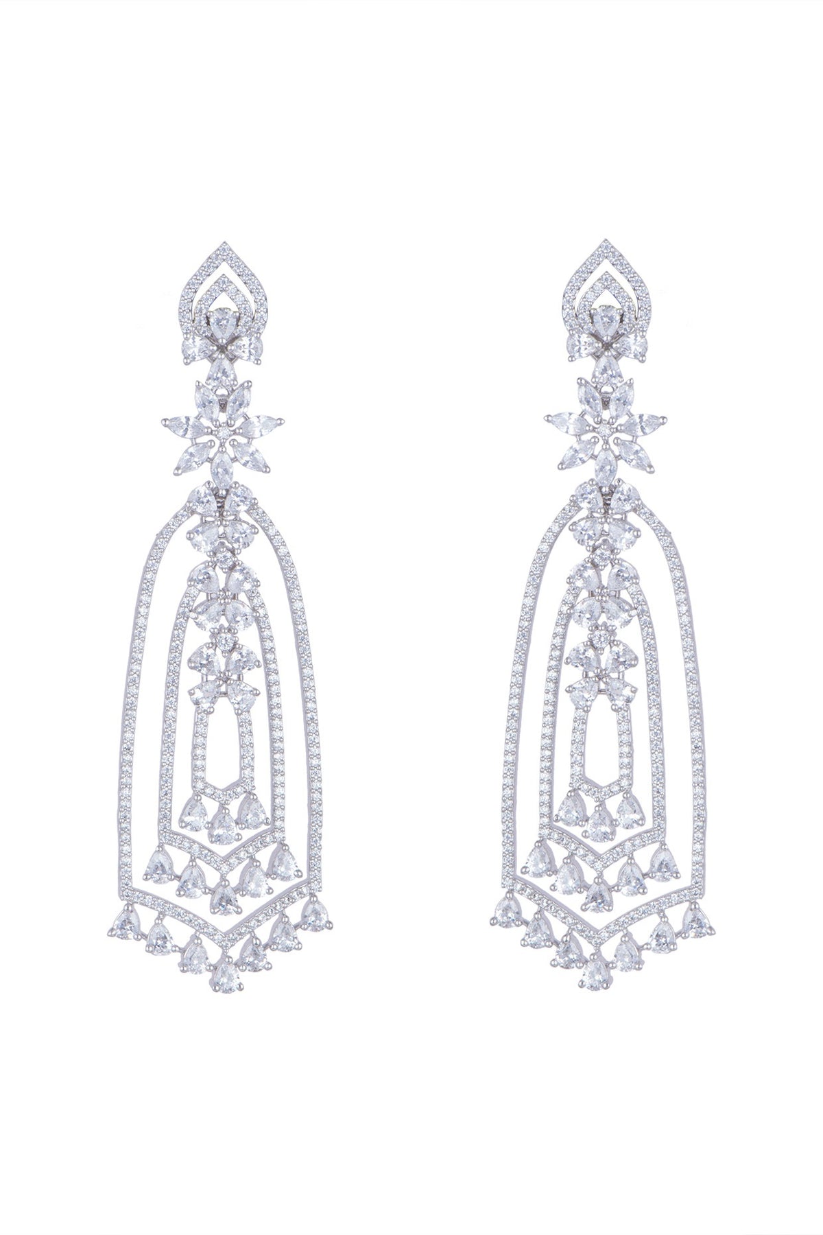 White Finish Diamond Long Dangler Earrings