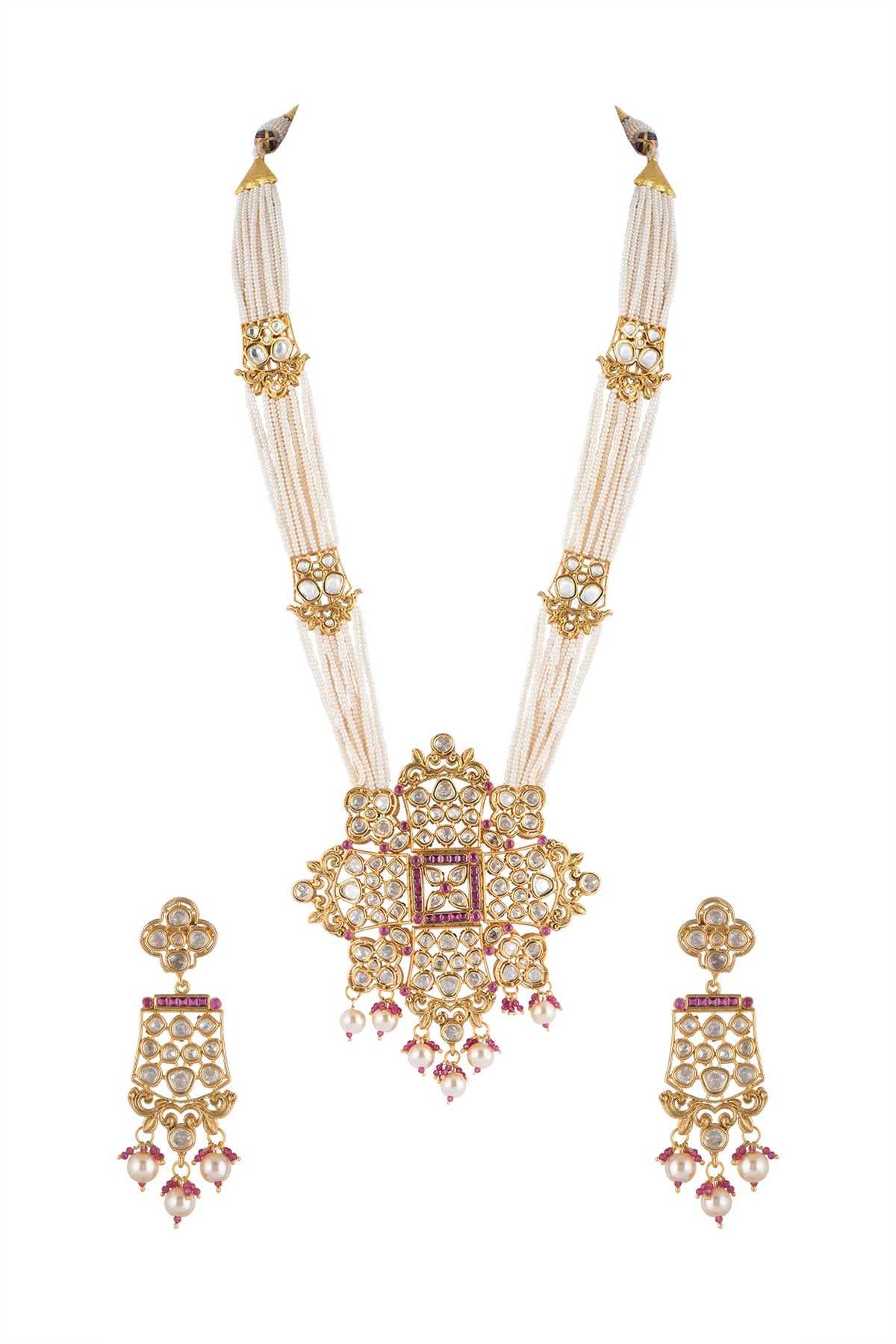 Gold Finish Pearl & Kundan Necklace Set