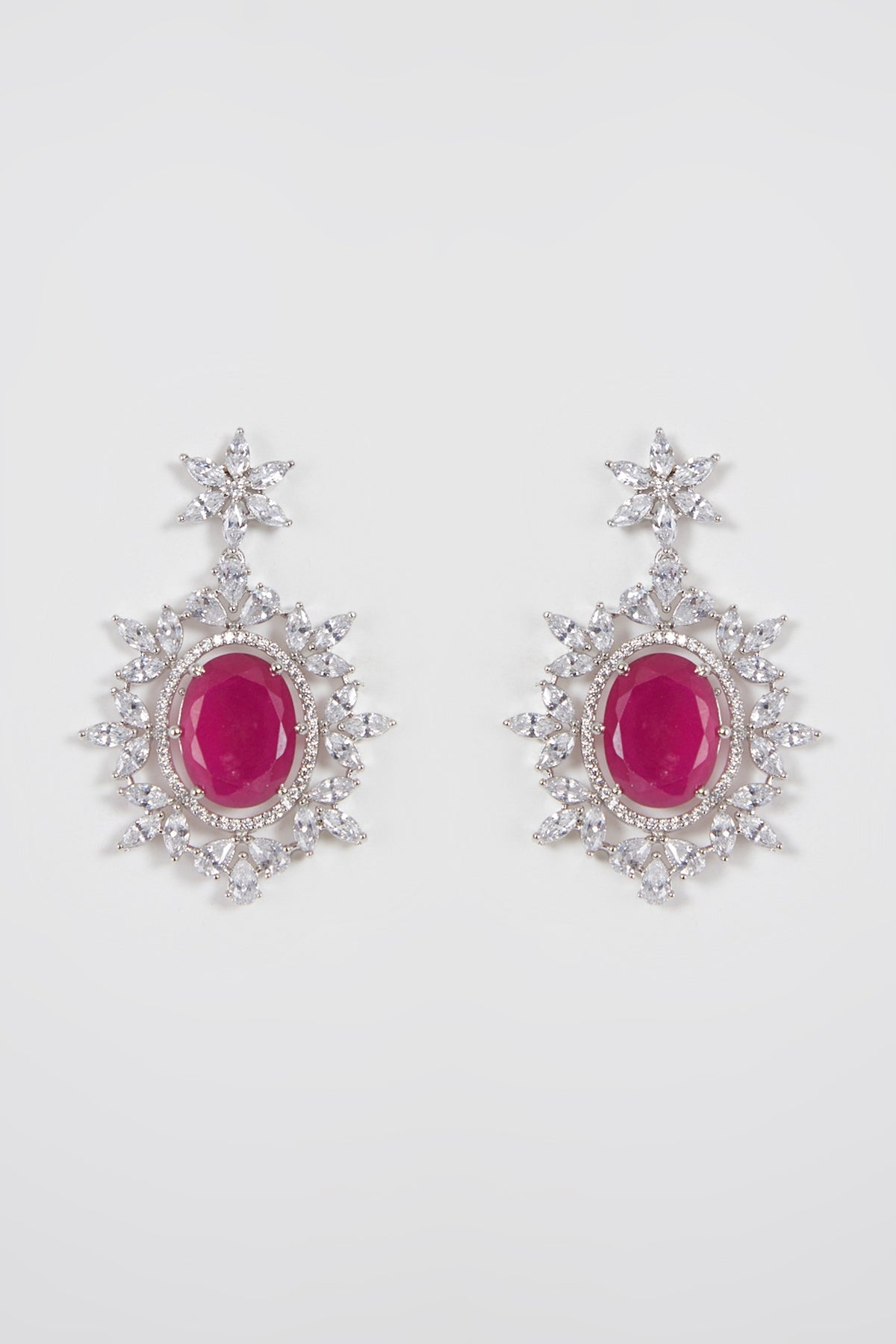 White Finish Diamond & Red Stone Necklace Set