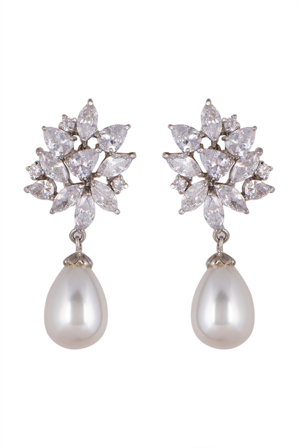 White Finish Pearl Drop Earrings