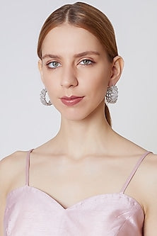 White Finish Diamond Hoop Earrings