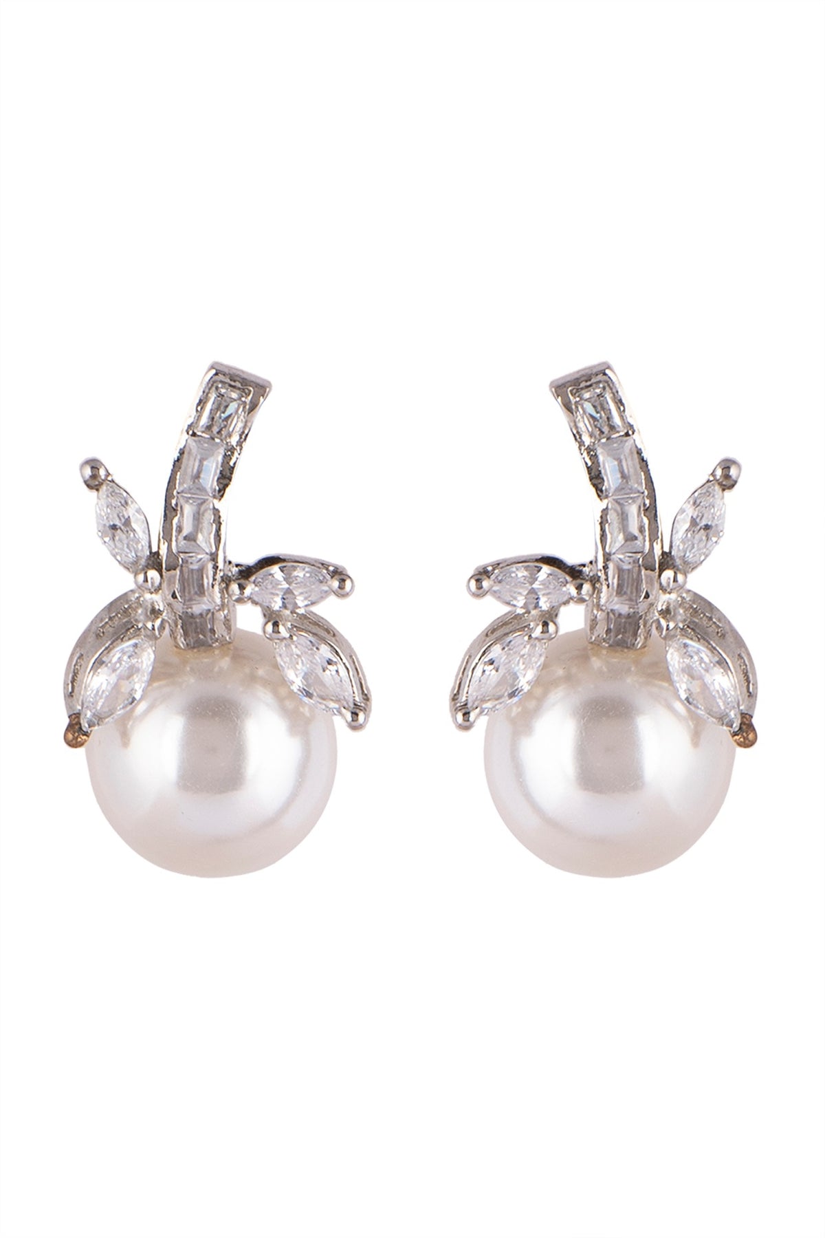White Finish Earrings WIth Pearl Drop