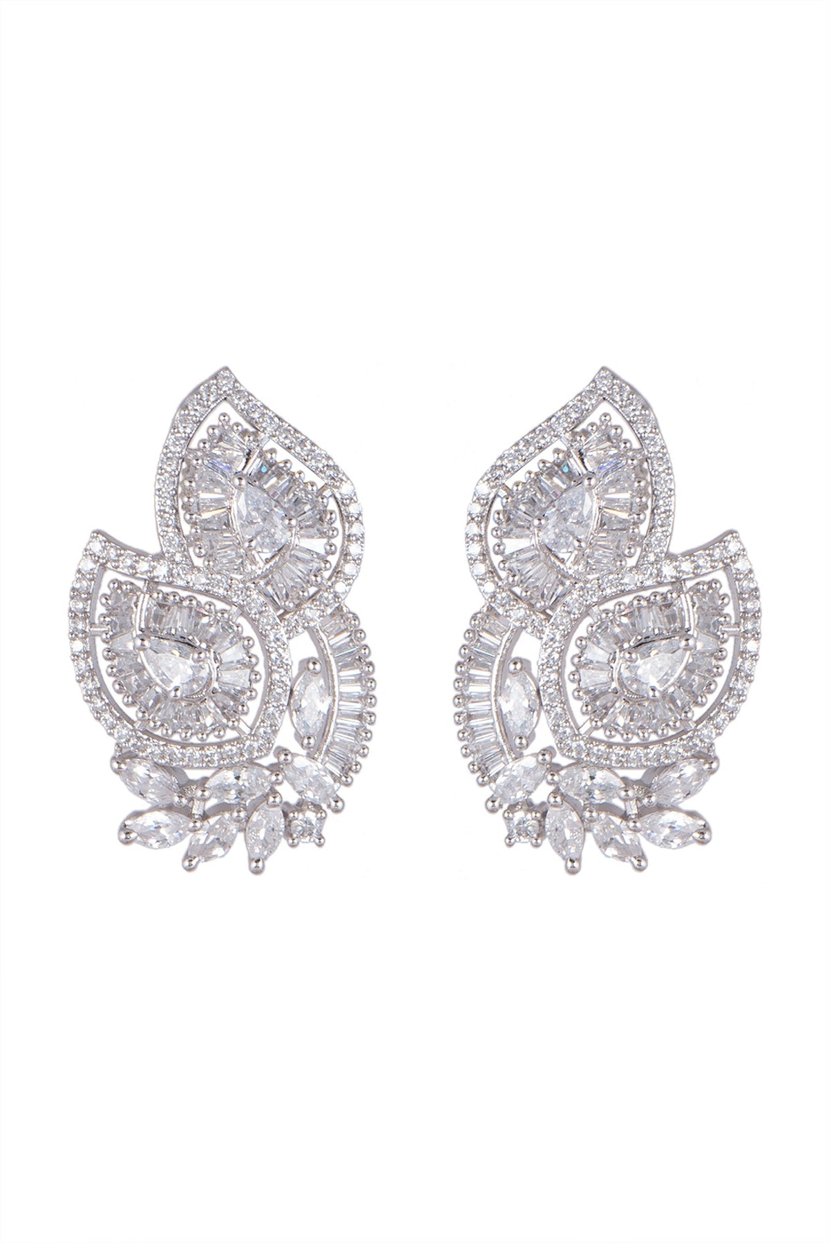 White Finish Diamond Stud Earrings