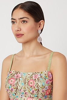 White Finish Faux Diamonds Earrings