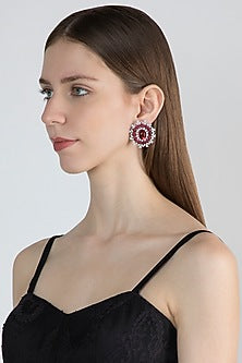 White Finish Stud Earrings With Red Stone