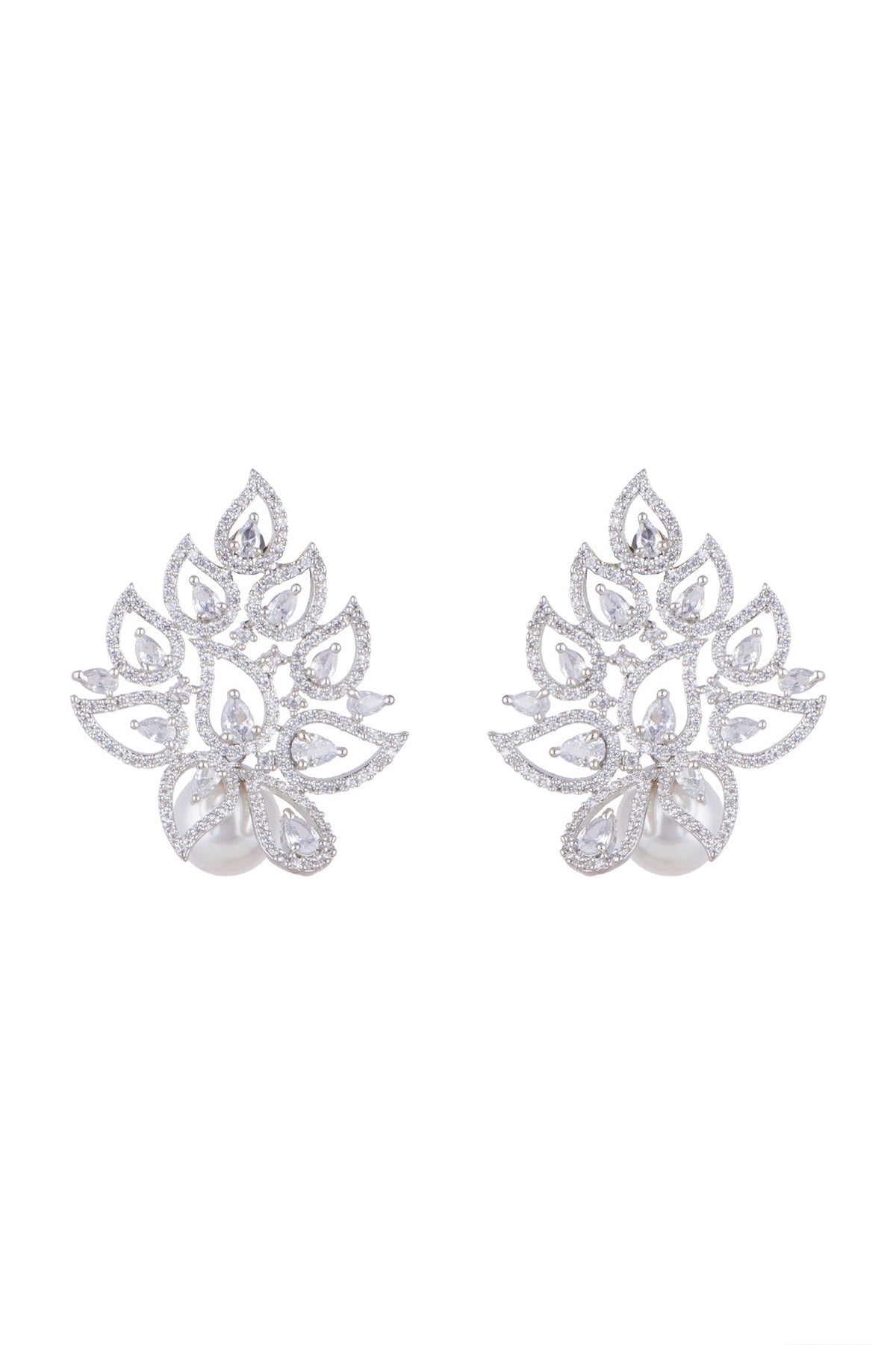 White Finish Earrings With Diamonds