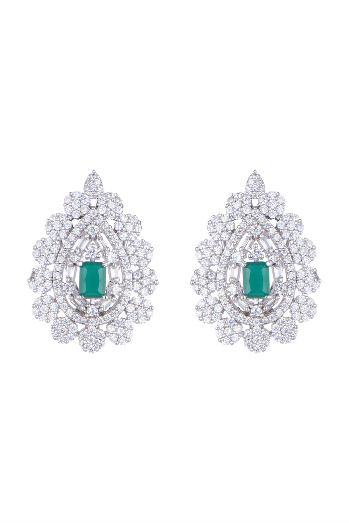 White Finish Earring Tops With Green Stones