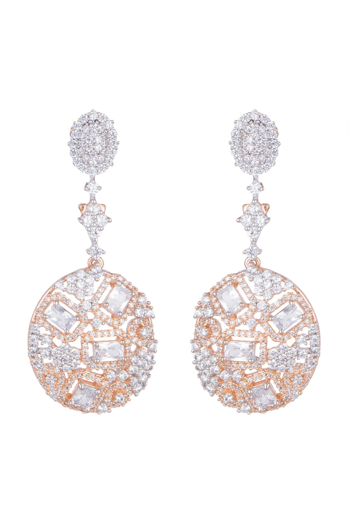 Gold Finish Earrings With Faux Diamonds