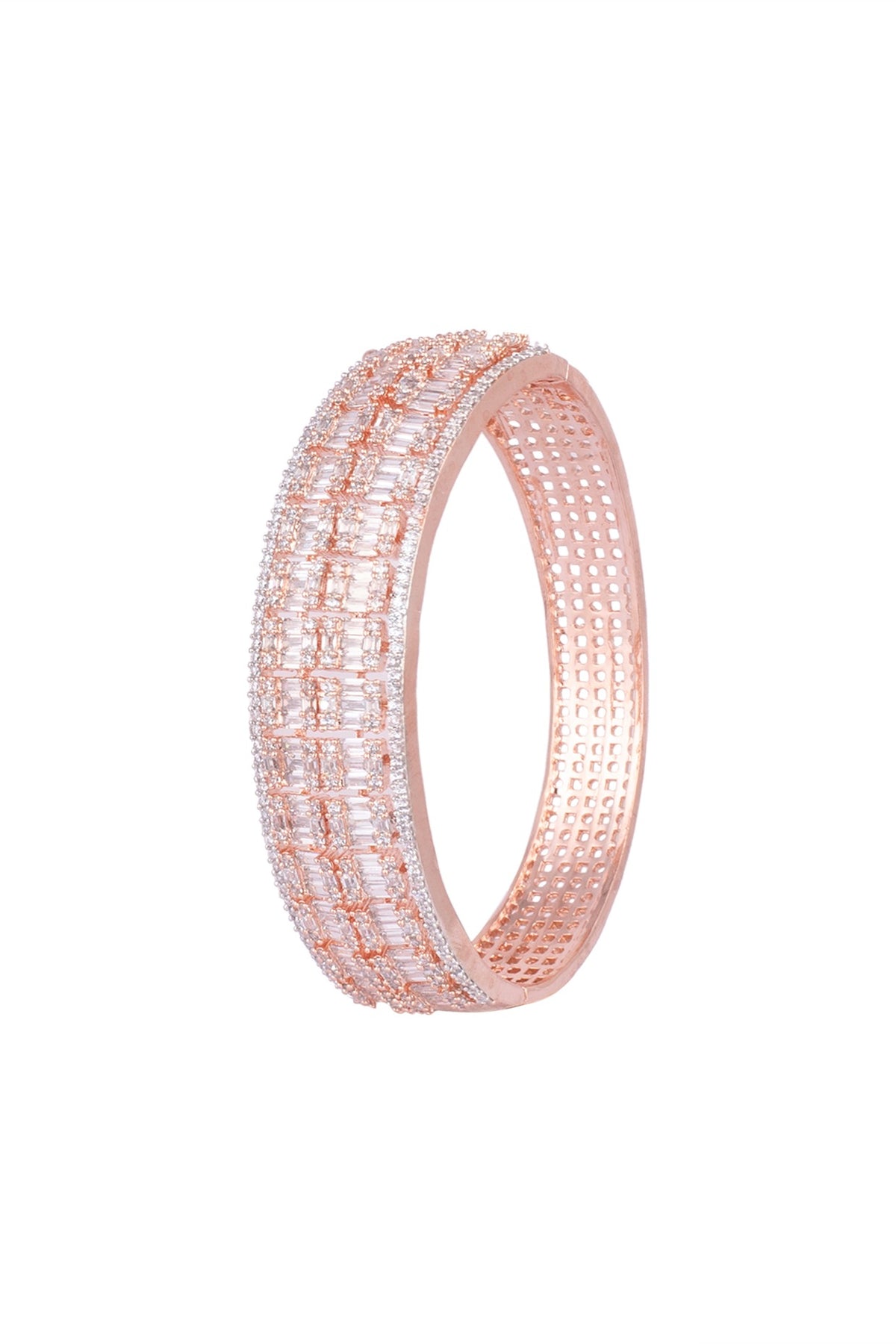Rose Gold Finish Openable Kada Bracelet With Faux Diamonds