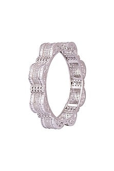 White Finish Openable Kada Bracelet With Faux Diamonds