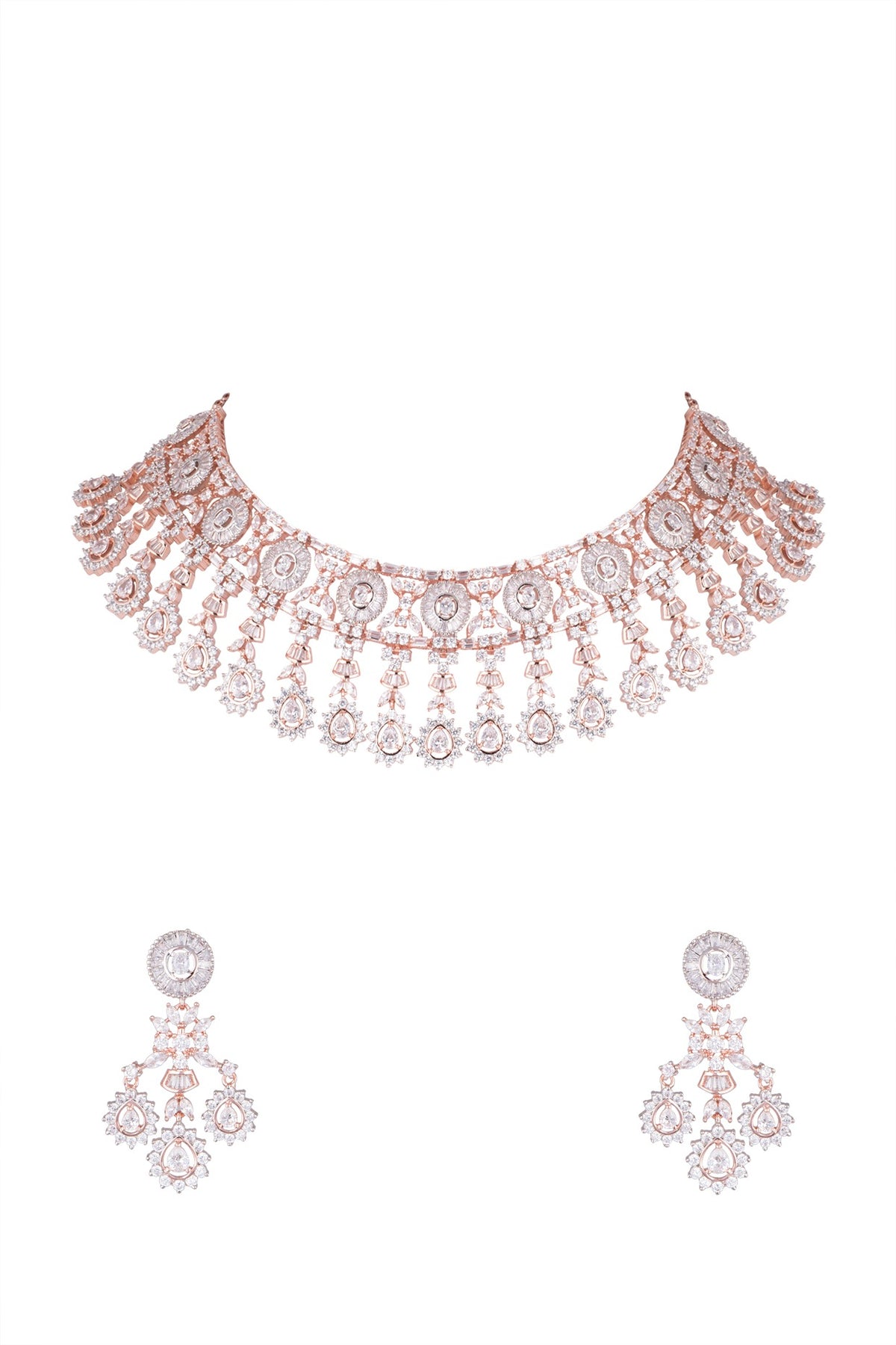 Rose Gold Finish Diamonds Necklace Set