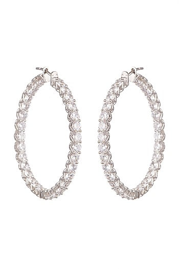 White Finish Diamond Hoop Earrings