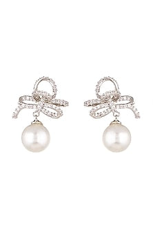White Finish Pearl Drop Earrings
