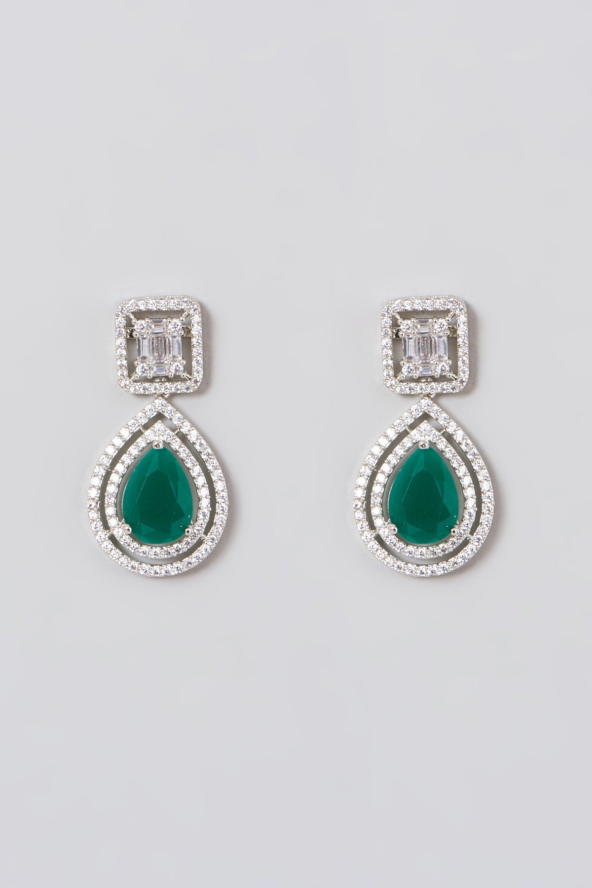 White Finish Zircon Stud Earrings