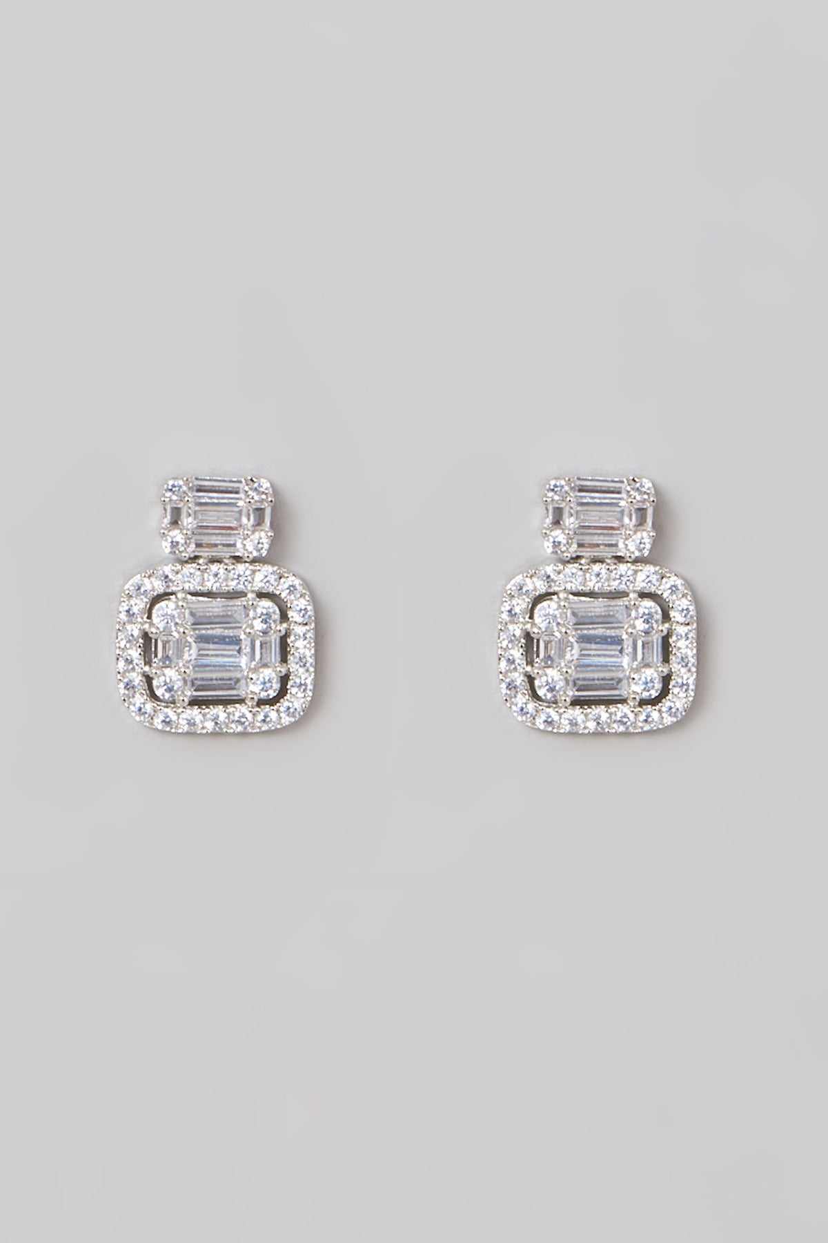 White Finish Zircon Stud Earrings