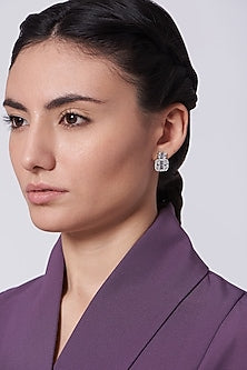 White Finish Zircon Stud Earrings