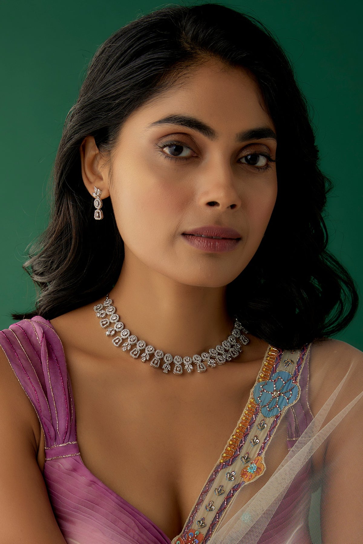 White Finish Zircon Necklace Set