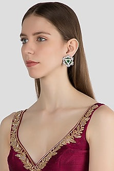 White Finish Diamond Oversized Stud Earrings
