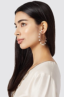 Rose Gold Finish Pearl Hoop Earrings