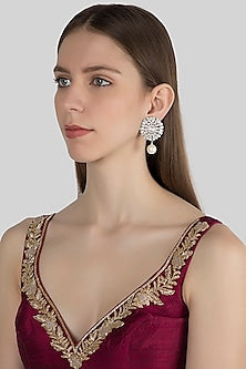 White Finish Diamond & Pearl Earrings