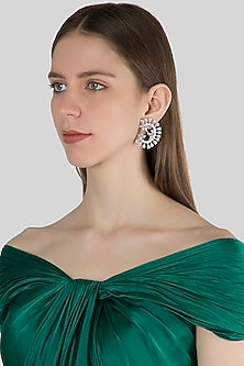 White Finish Faux Diamond Earrings