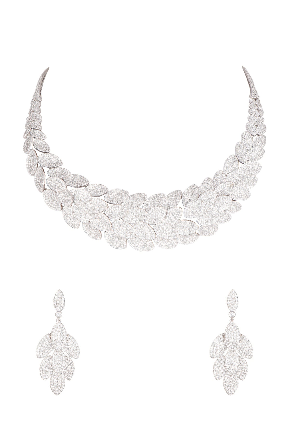 White Finish Diamond Layered Necklace Set